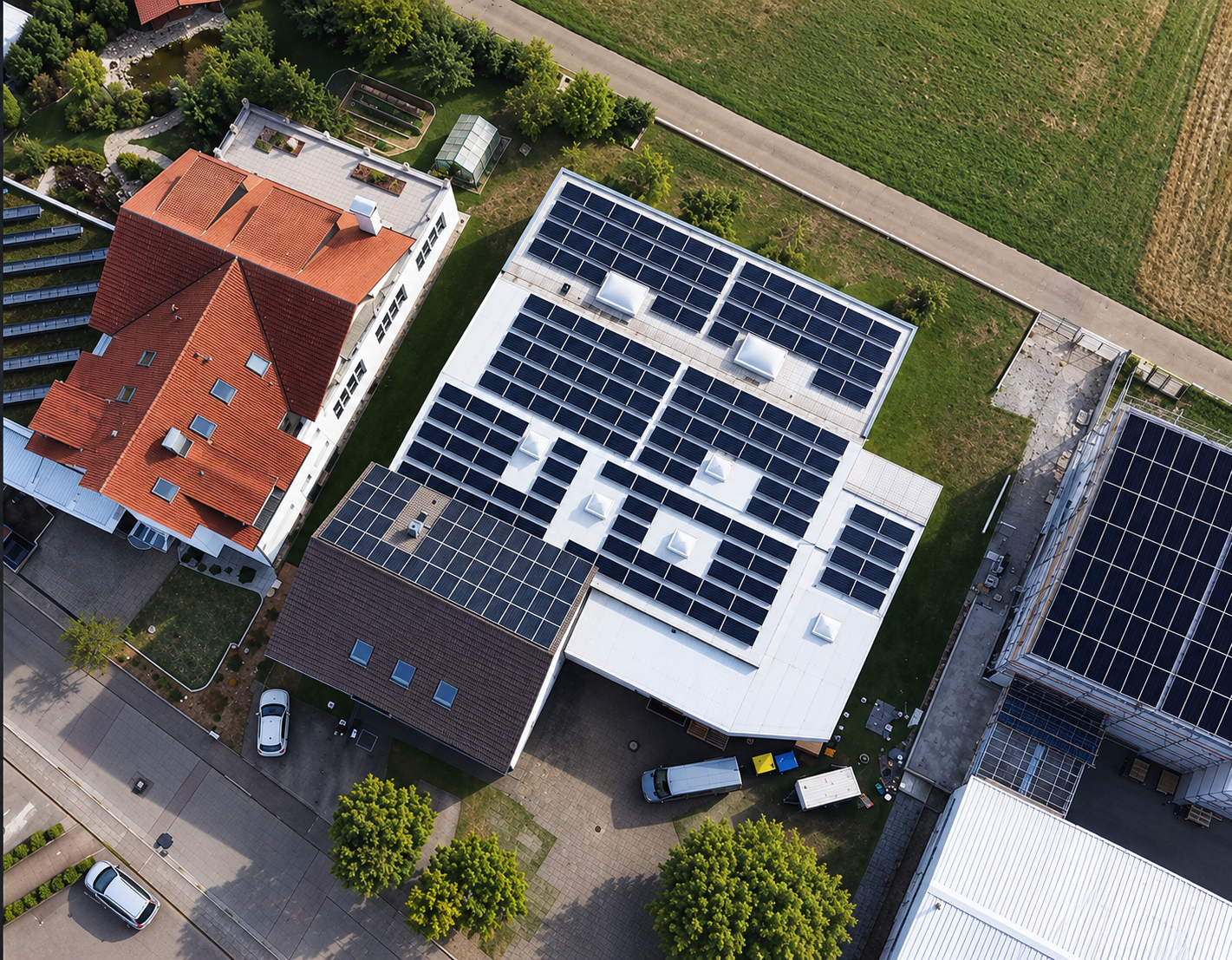 Photovoltaik-Anlage mit 100 kWp Leistung auf dem Hallendach der Basotec GmbH in Schorndorf-Schlichten